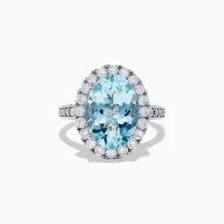 Effy Jewelry Aquarius 14K White Gold Aquamarine and Diamond Oval Ring | Rings