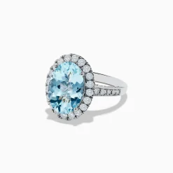 Effy Jewelry Aquarius 14K White Gold Aquamarine and Diamond Oval Ring | Rings