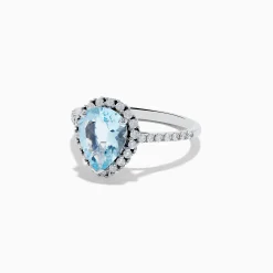 Effy Jewelry Aquarius 14K White Gold Aquamarine and Diamond Teardrop Ring | Rings
