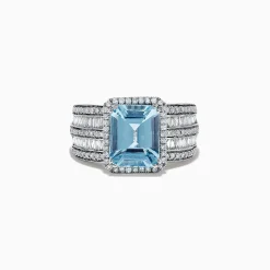Effy Jewelry Aquarius 14K White Gold Diamond and Aquamarine Ring | Rings