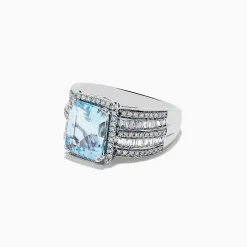 Effy Jewelry Aquarius 14K White Gold Diamond and Aquamarine Ring | Rings