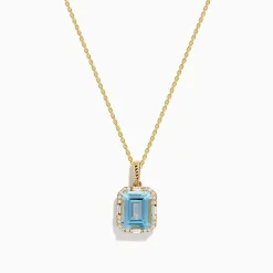 Effy Jewelry Aquarius 14K Yellow Gold Aquamarine and Diamond Pendant | Necklaces & Pendants