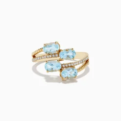 Effy Jewelry Aquarius 14K Yellow Gold Aquamarine and Diamond Bypass Ring | Rings