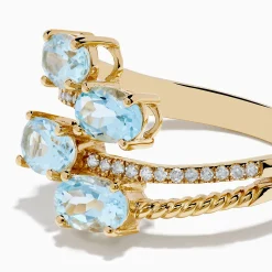Effy Jewelry Aquarius 14K Yellow Gold Aquamarine and Diamond Bypass Ring | Rings