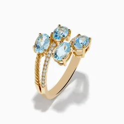 Effy Jewelry Aquarius 14K Yellow Gold Aquamarine and Diamond Bypass Ring | Rings