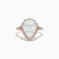 Effy Jewelry Aurora 14K Rose Gold Pear Shaped Opal and Diamond Ring | Rings
