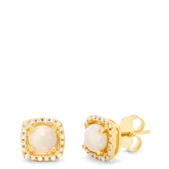 Effy Jewelry Aurora 14K Yellow Gold Opal and Diamond Stud Earrings, 0.92 TCW | Earrings