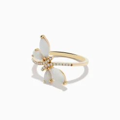 Effy Jewelry Aurora 14K Yellow Gold Opal and Diamond Butterfly Ring | Rings