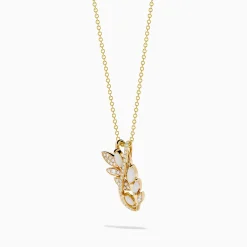 Effy Jewelry Aurora 14K Yellow Gold Opal and Diamond Leaf Pendant | Necklaces & Pendants