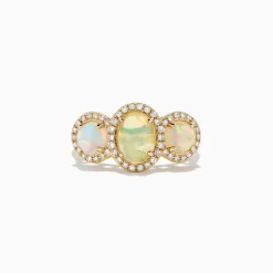 BH Multi Aurora 14K Yellow Gold Three Stone Opal and Diamond Ring, 2.39 TCW | Rings