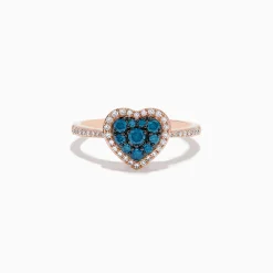 Effy Jewelry Bella Bleu 14K Rose Gold Blue and White Diamond Heart Ring | Rings