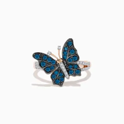 Effy Jewelry Bella Bleu 14K Rose Gold White and Blue Diamond Butterfly Ring | Rings