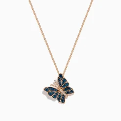 Effy Jewelry Bella Bleu 14K Rose Gold White and Blue Diamond Butterfly Pendant | Necklaces & Pendants