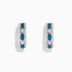 BH Multi Bella Bleu 14K White Gold Blue and White Diamond Huggie Hoop Earrings | Earrings