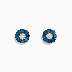 Effy Jewelry Bella Bleu 14K White Gold Blue and White Diamond Flower Stud Earrings | Earrings