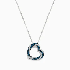 Effy Jewelry Bella Bleu 14K White Gold Blue and White Diamond Heart Pendant | Necklaces & Pendants