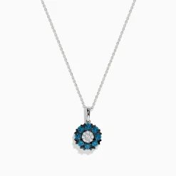 Effy Jewelry Bella Bleu 14K White Gold Blue and White Diamond Flower Pendant | Necklaces & Pendants