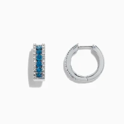 BH Multi Bella Bleu 14K White Gold Blue u0026 White Diamond Hoop Earrings, 0.92 TCW | Earrings