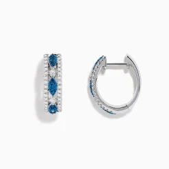 BH Multi Bella Bleu 14K White Gold Blue and White Diamond Huggie Hoop Earrings | Earrings