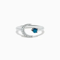 Effy Jewelry Bella Bleu 14K White Gold White and Blue Diamond Crescent Moon Ring | Rings