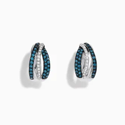 Effy Jewelry Bella Bleu 14K White Gold White and Blue Diamond Hoop Earrings | Earrings