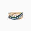 Effy Jewelry Bella Bleu 14K Yellow Gold Blue and White Diamond Crossover Ring | Rings