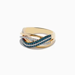 Effy Jewelry Bella Bleu 14K Yellow Gold Blue and White Diamond Crossover Ring | Rings