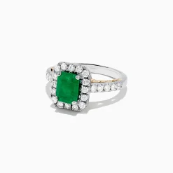 Effy Jewelry Brasilica 14K 2-Tone Gold Emerald and Diamond Ring, 2.17 TCW | Rings