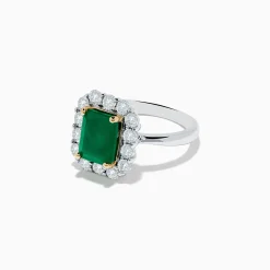 Effy Jewelry Brasilica 14K Two-Tone Gold Emerald and Diamond Ring | Rings