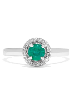 Effy Jewelry Brasilica 14K White Gold Emerald and Diamond Halo Ring, 0.60 TCW | Rings