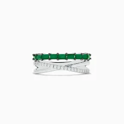 BH Multi Brasilica 14K White Gold Emerald and Diamond Crossover Ring | Rings