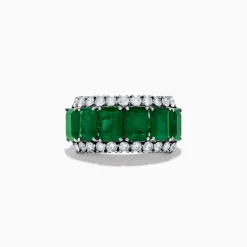 Effy Jewelry Brasilica 14K White Gold Emerald and Diamond Ring | Rings