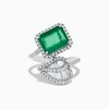 Effy Jewelry Brasilica 14K White Gold Emerald and Diamond Leaf Ring | Rings