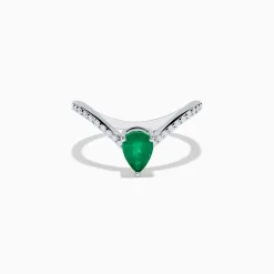 Effy Jewelry Brasilica 14K White Gold Emerald and Diamond Ring | Rings
