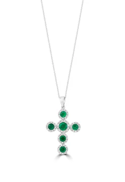 Effy Jewelry Brasilica 14K White Gold Emerald and Diamond Cross Pendant, 1.48 TCW | Necklaces & Pendants