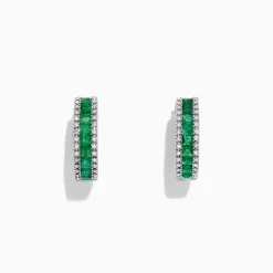 Effy Jewelry Brasilica 14K White Gold Emerald and Diamond Hoop Earrings, 2.04 TCW | Earrings