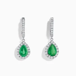 Effy Jewelry Brasilica 14K White Gold Emerald and Diamond Drop Earrings | Earrings