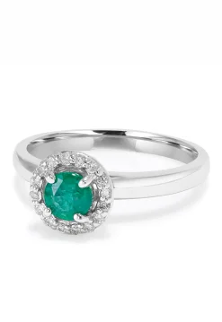 Effy Jewelry Brasilica 14K White Gold Emerald and Diamond Halo Ring, 0.60 TCW | Rings