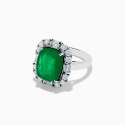 Effy Jewelry Brasilica 14K White Gold Emerald and Diamond Ring | Rings