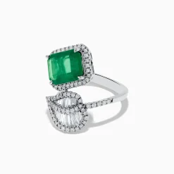 Effy Jewelry Brasilica 14K White Gold Emerald and Diamond Leaf Ring | Rings