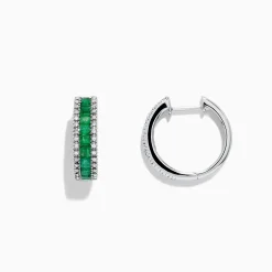Effy Jewelry Brasilica 14K White Gold Emerald and Diamond Hoop Earrings, 2.04 TCW | Earrings