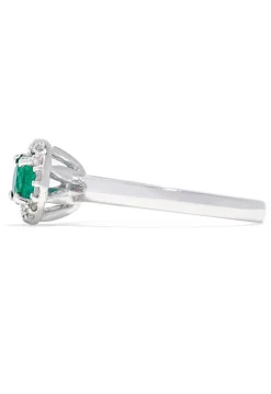 Effy Jewelry Brasilica 14K White Gold Emerald and Diamond Halo Ring, 0.60 TCW | Rings