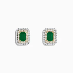 Effy Jewelry Brasilica 14K White u0026 Yellow Gold Emerald and Diamond Earrings | Earrings