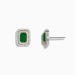 Effy Jewelry Brasilica 14K White u0026 Yellow Gold Emerald and Diamond Earrings | Earrings