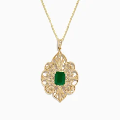 Effy Jewelry Brasilica 14K Yellow Gold Emerald u0026 Diamond Filigree Pendant, 1.62 TCW | Necklaces & Pendants