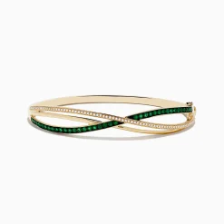 Effy Jewelry Brasilica 14K Yellow Gold Emerald and Diamond Bangle | Bracelets