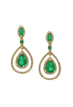 Effy Jewelry Brasilica 14K Yellow Gold Emerald and Diamond Earrings, 2.88 TCW | Earrings