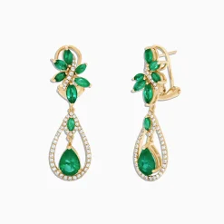 Effy Jewelry Brasilica 14K Yellow Gold Emerald and Diamond Earrings, 4.62 TCW | Earrings