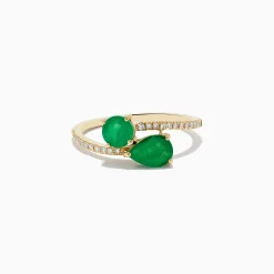 Effy Jewelry Brasilica 14K Yellow Gold Emerald and Diamond Bypass Ring | Rings