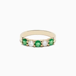 Effy Jewelry Brasilica 14K Yellow Gold Emerald and Diamond Band Ring | Rings